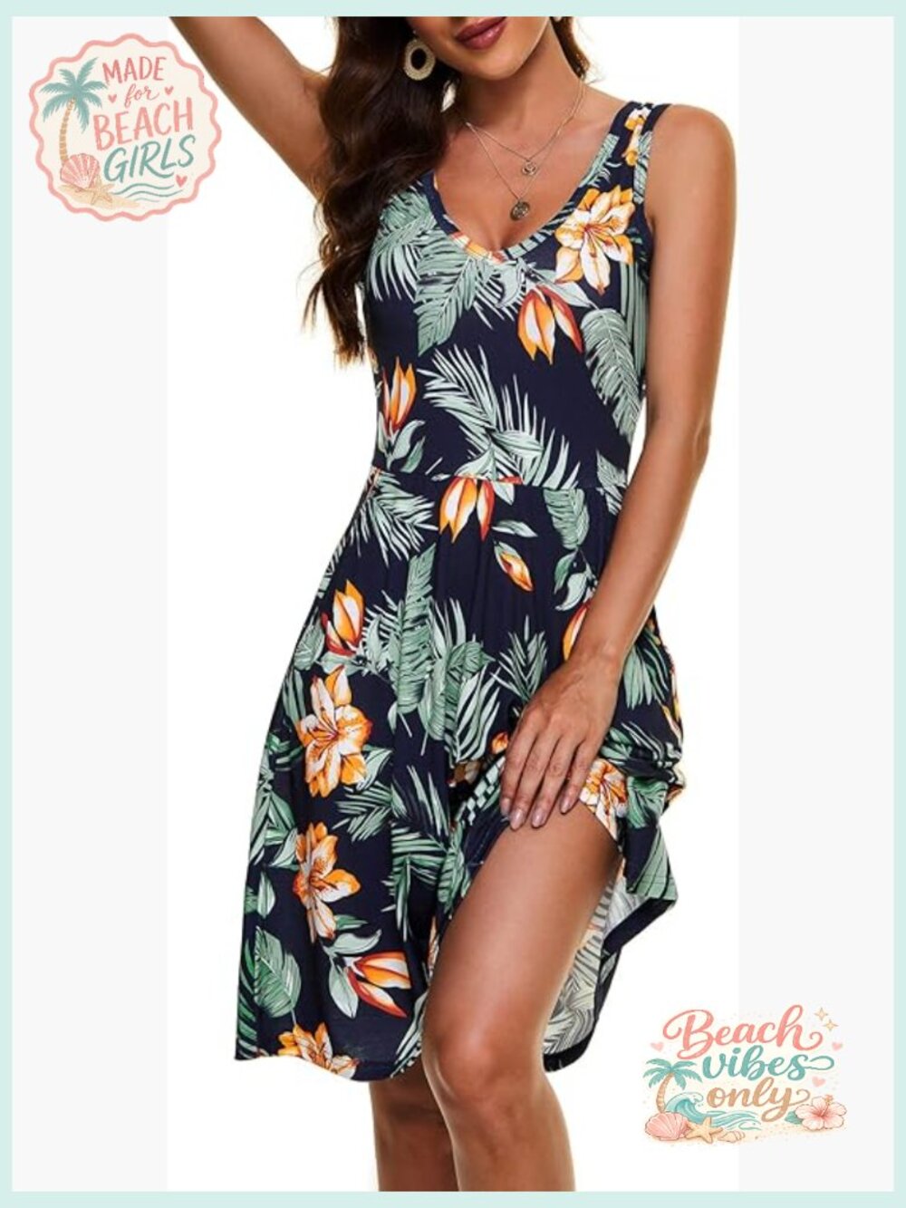 Sleeveless V Neck Midi Dress with Pockets Summer Beach Flared Tank